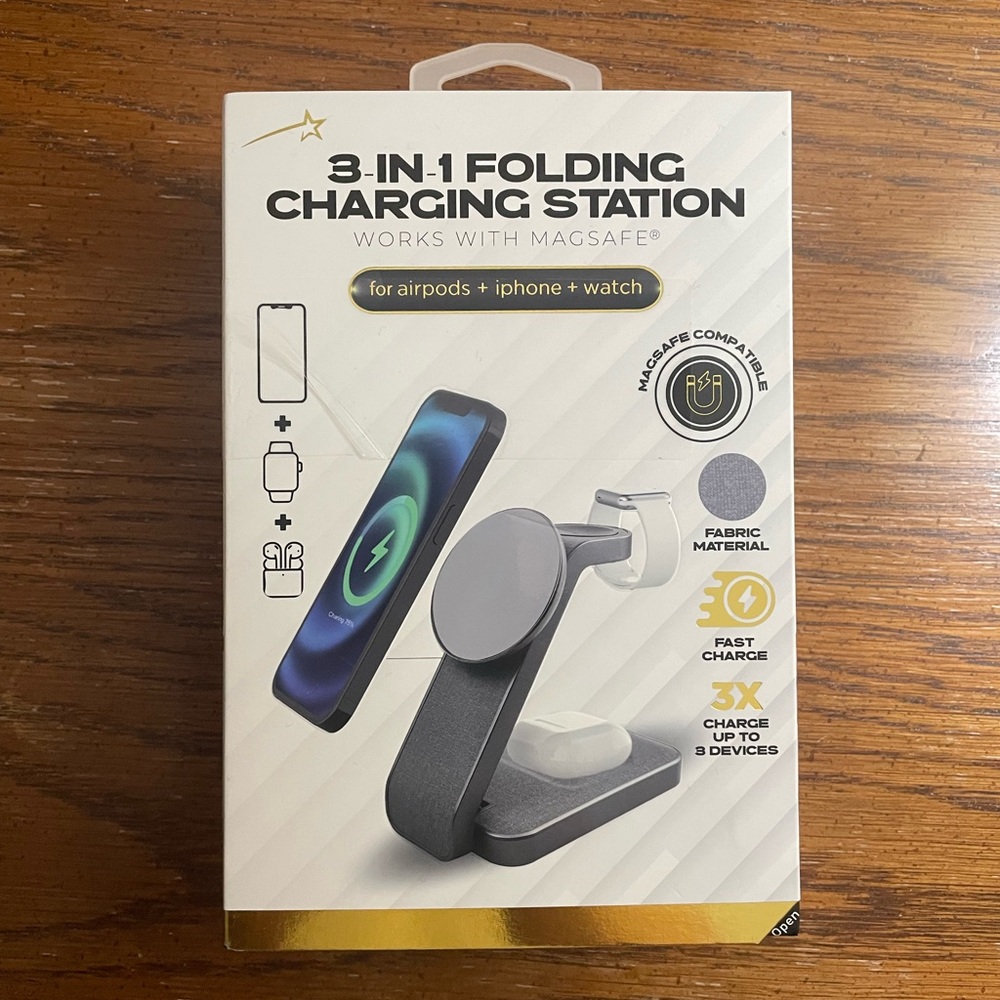 3-in-1 Charging Station with Black and Gray fabric Design